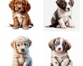 36 Cute Puppy PNG Clipart Bundle, Watercolor Puppies Pet Portrait Instant Download, Baby Dog Paper Craft Illustration, Commercial Use