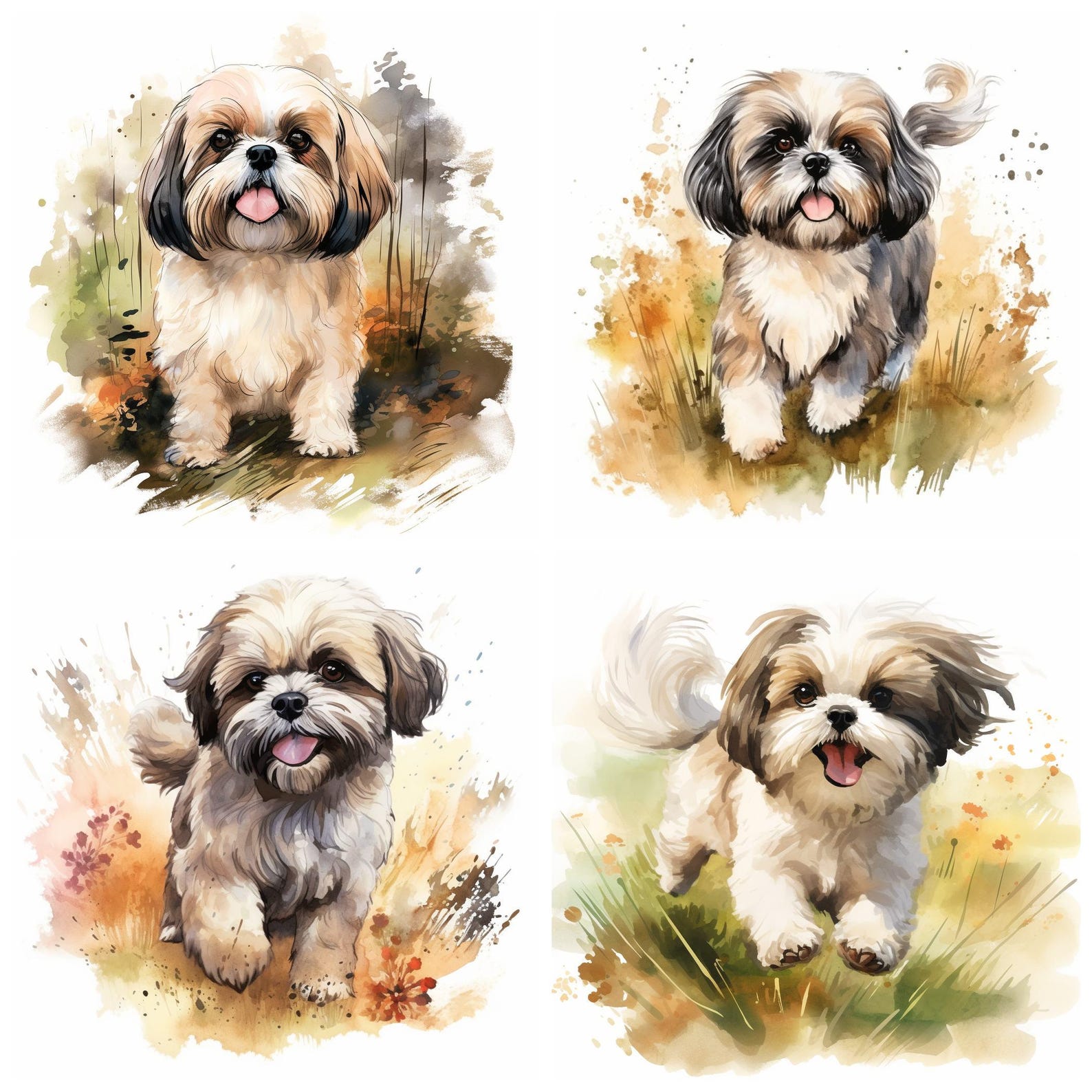 44 Shih Tzu Dog Breed PNG Clipart Bundle, Watercolor Shih Tzu Puppy Pet ...