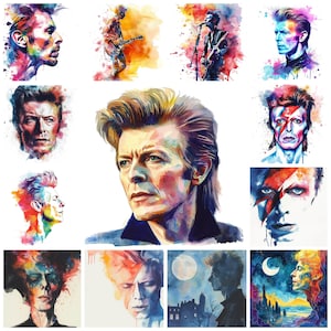 33 David Bowie JPG Clipart Bundle, Acquerello Astratto David Bowie Arte Digitale Download Istantaneo, Illustrazione Artigianale di Carta, Uso Commerciale