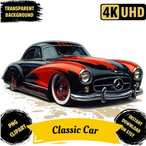 Oldtimer PNG druckbare Clipart, Aquarell klassische Oldtimer Sublimation, kultige klassische Komfortwagen Illustration, kommerzielle Nutzung