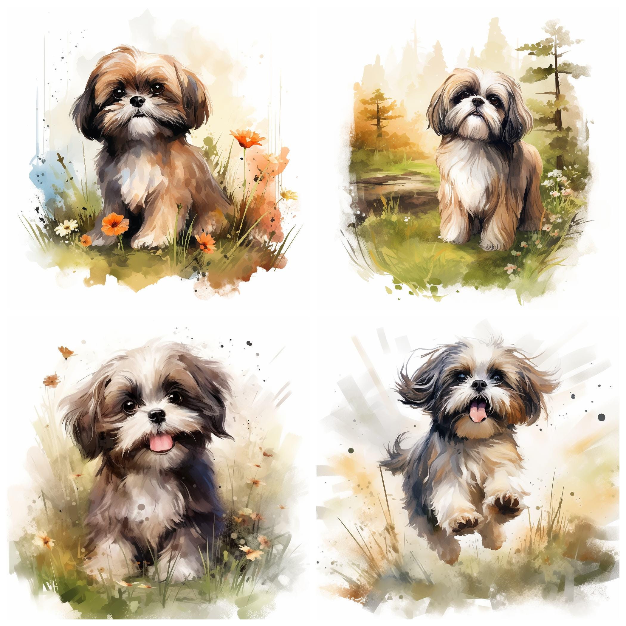 44 Shih Tzu Dog Breed PNG Clipart Bundle, Watercolor Shih Tzu Puppy Pet ...