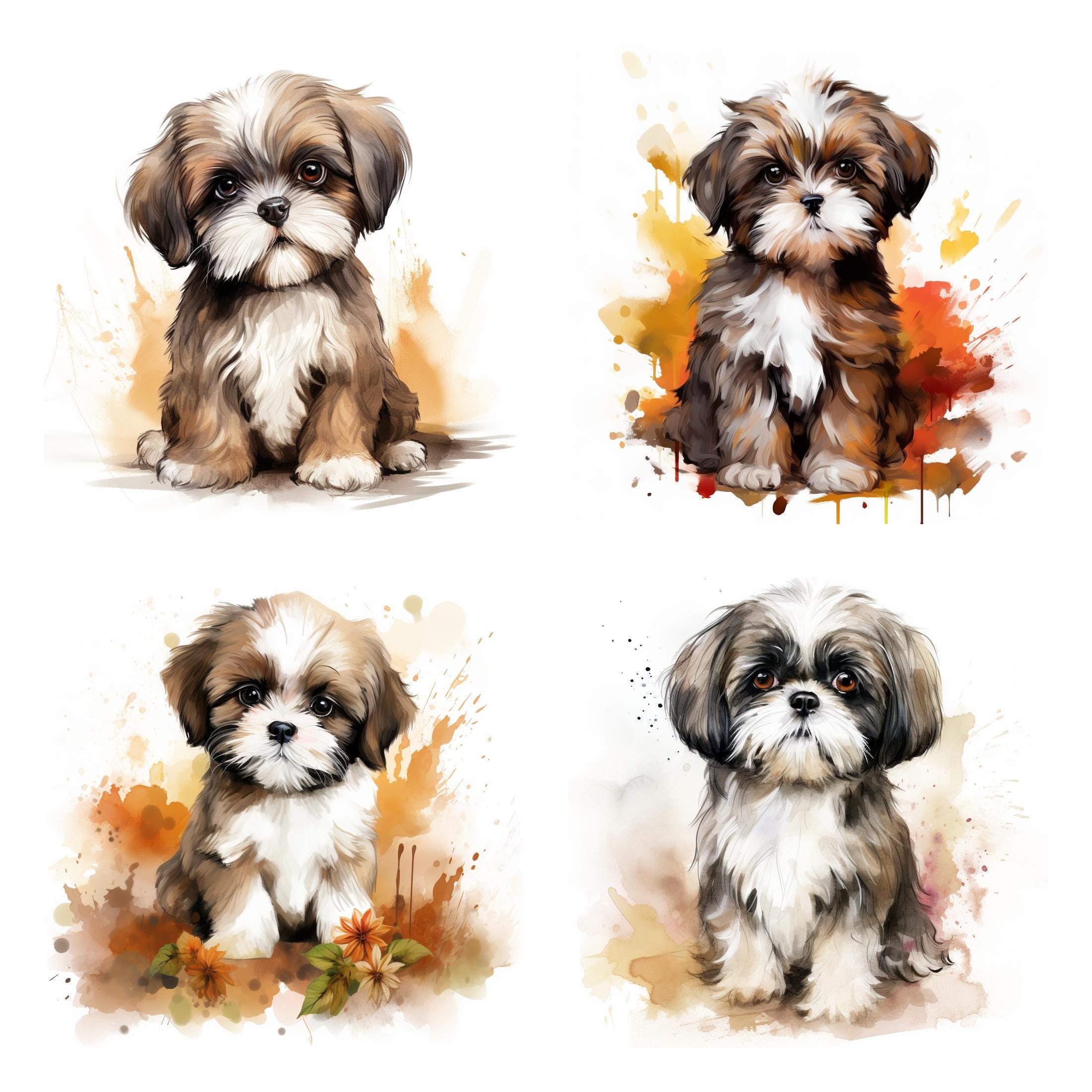 21 Shih Tzu Puppy Dog Breed PNG Clipart Bundle, Watercolor Pet Portrait ...