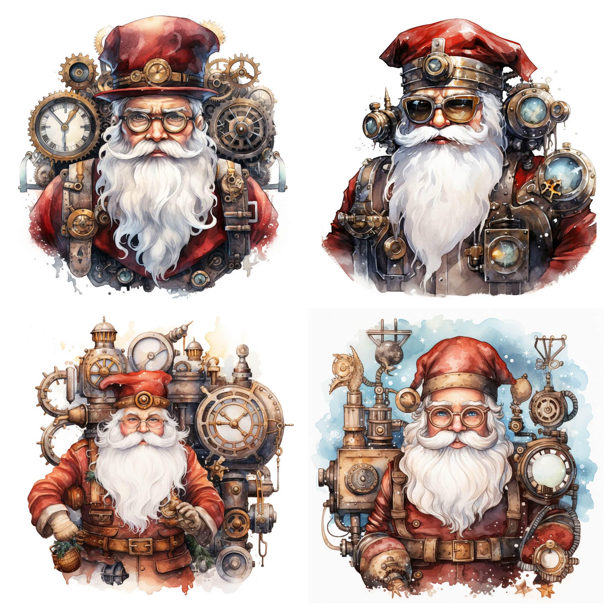 26 Steampunk Santa Claus PNG Clipart, Watercolor Steampunk Christmas ...