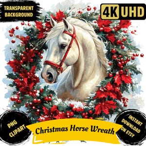 Weihnachten Pferdekranz PNG druckbare Clipart, Aquarell Weihnachten Pferd Sublimation, festliche Pferd Geschenkkarte Bilder, kommerzielle Nutzung