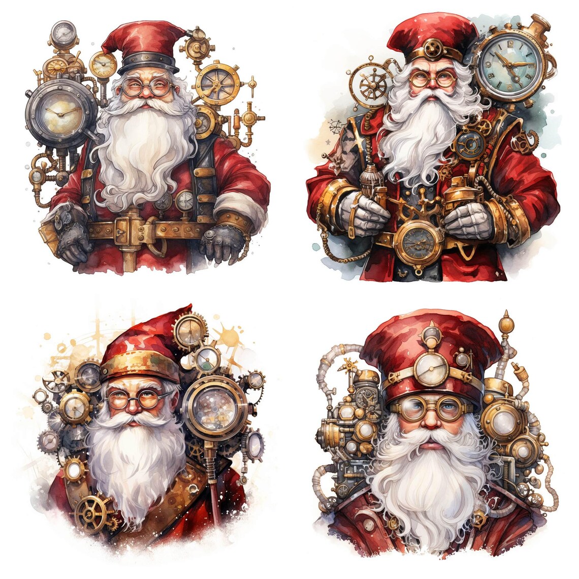 26 Steampunk Santa Claus PNG Clipart, Watercolor Steampunk Christmas ...