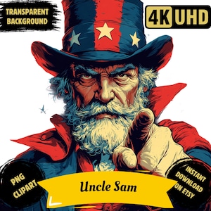 Uncle Sam PNG Clipart Bundle, Watercolor USA Themed Uncle Sam Pointing Illustration, Patriotic American Crafts and Projects Commercial Use