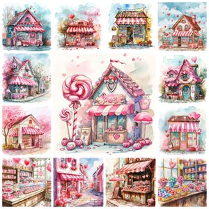 21 Valentines Day Candy Shop PNG Clipart Bundle, Watercolor Abstract Digital Art Instant Download, Paper Craft Illustration, Commercial Use