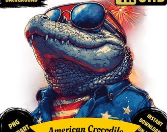 American Crocodile PNG Clipart Bundle, Watercolor USA Themed Crocodile Illustration, Patriotic American Crafts and Projects Commercial Use