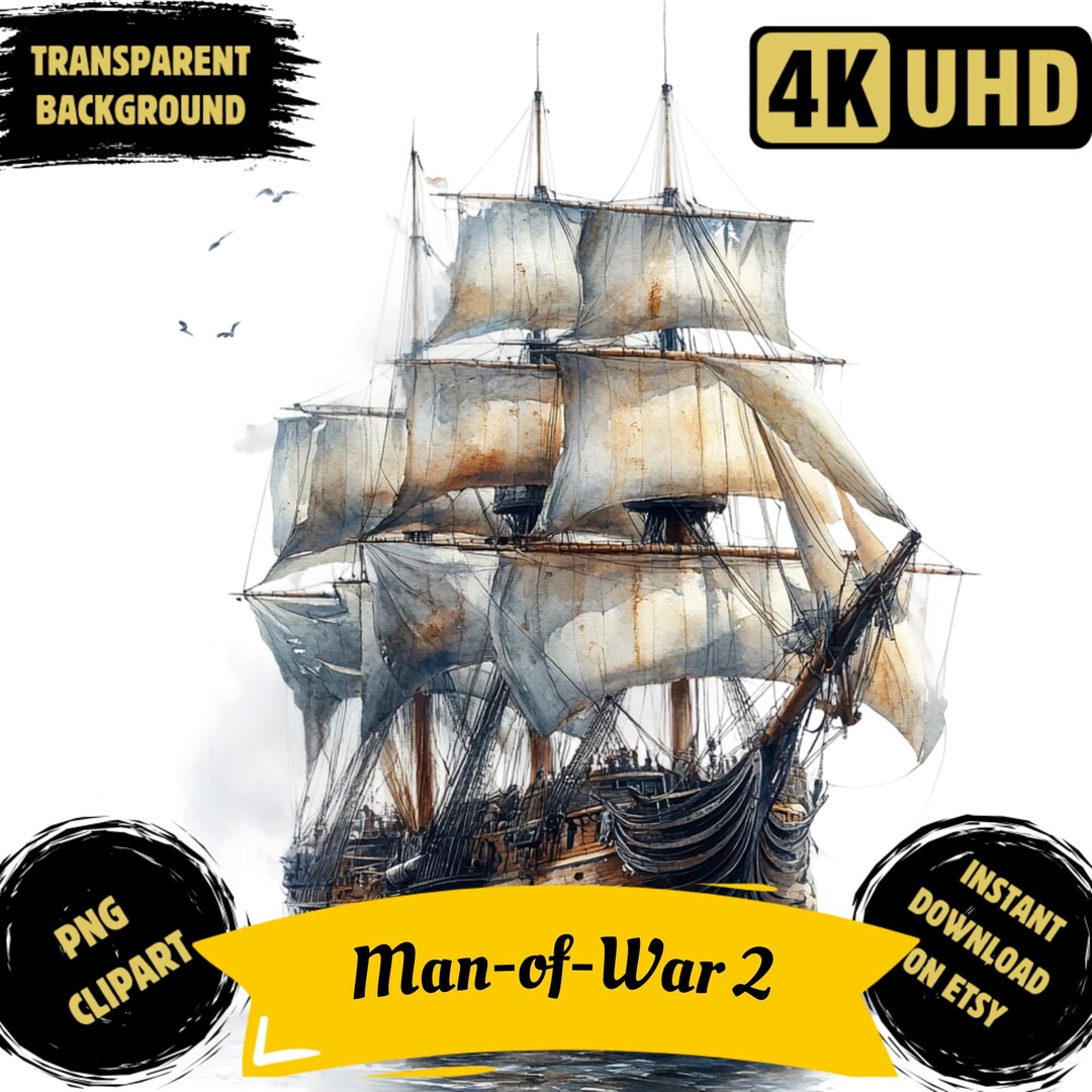 Man of War 2 PNG Clipart Bundle, Watercolor Nautical Vintage Warship ...