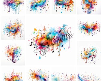 38 Music Notations PNG Clipart Bundle, Watercolor Abstract Musical Notes Art JPG Instant Download, Music Symbol Illustration, Commercial Use