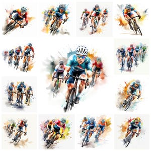 23 Radsport PNG Clipart Bundle, Aquarell Radrennen Snapshot Art JPEG Sofort-Download, Radsport Illustration, kommerzielle Nutzung
