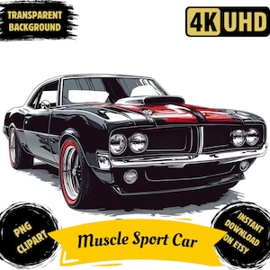 Muscle Sport Car PNG Clipart imprimible, paisaje de Muscle Sport Car retro en acuarela, tarjeta de creación de Muscle Sport Car estadounidense, imagen para uso comercial