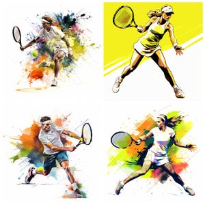 Tennis Racket With Splatter Vector 27 Tennis Sport PNG Clipart, Watercolor Tennis Dynamic Pose ...