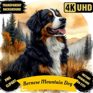 Berner Sennenhund Landschaft PNG druckbare Clipart, Aquarell Bernie Hund Sublimation Berner Sennenhund Rasse Illustration Kommerzielle Nutzung