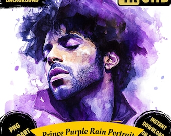 Prince Purple Rain PNG Clipart Bundle, Watercolor Prince Rainstorm Images, Prince Pop Art Style,  Prince Retro Aesthetic Digital Sublimation