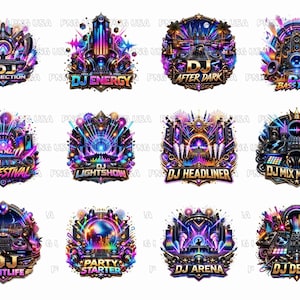 DJ PNG Bundle – Festival Stage Clipart, EDM Stickers, Electronic Music Collection for Print on Demand