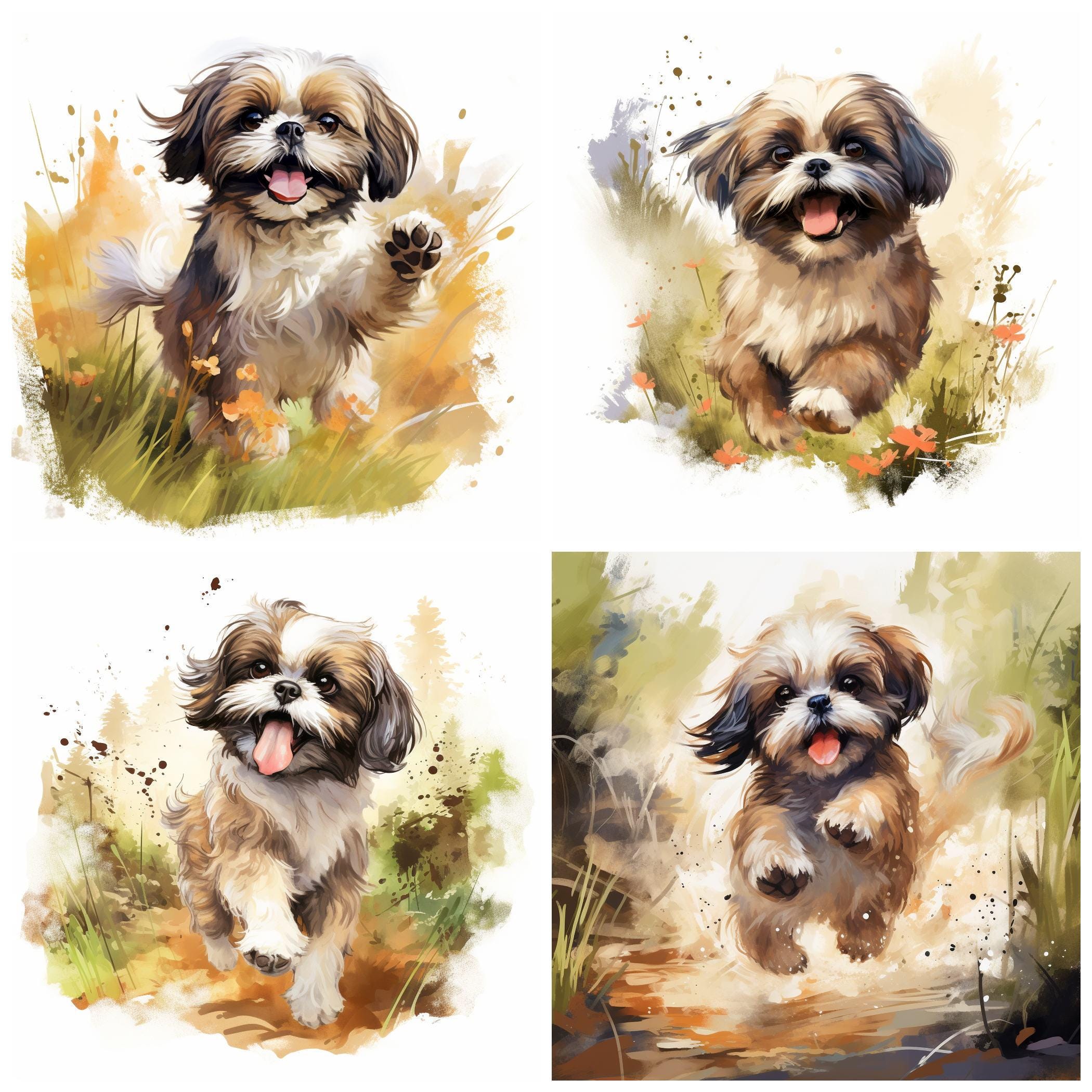 44 Shih Tzu Dog Breed PNG Clipart Bundle, Watercolor Shih Tzu Puppy Pet ...