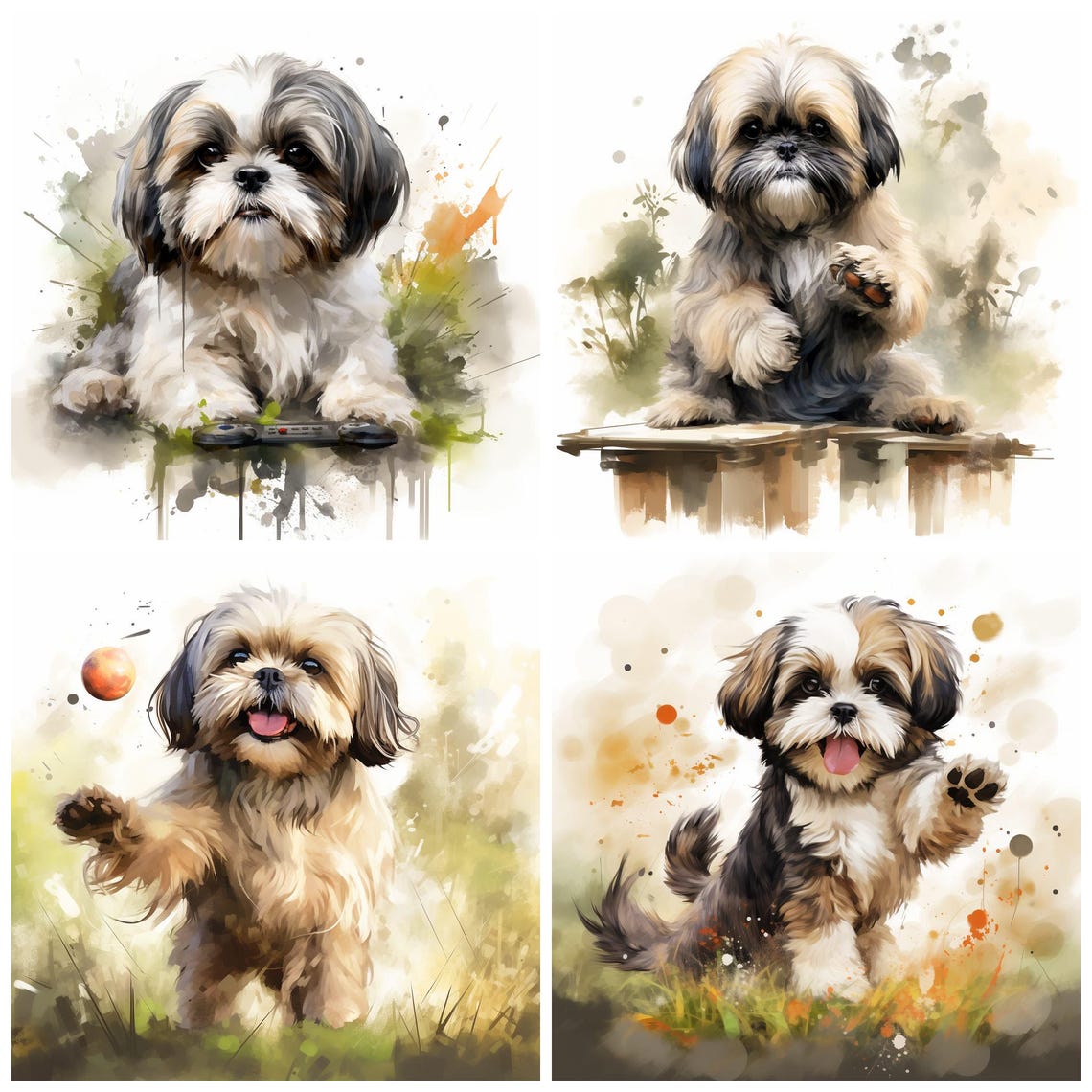 44 Shih Tzu Dog Breed PNG Clipart Bundle, Watercolor Shih Tzu Puppy Pet ...
