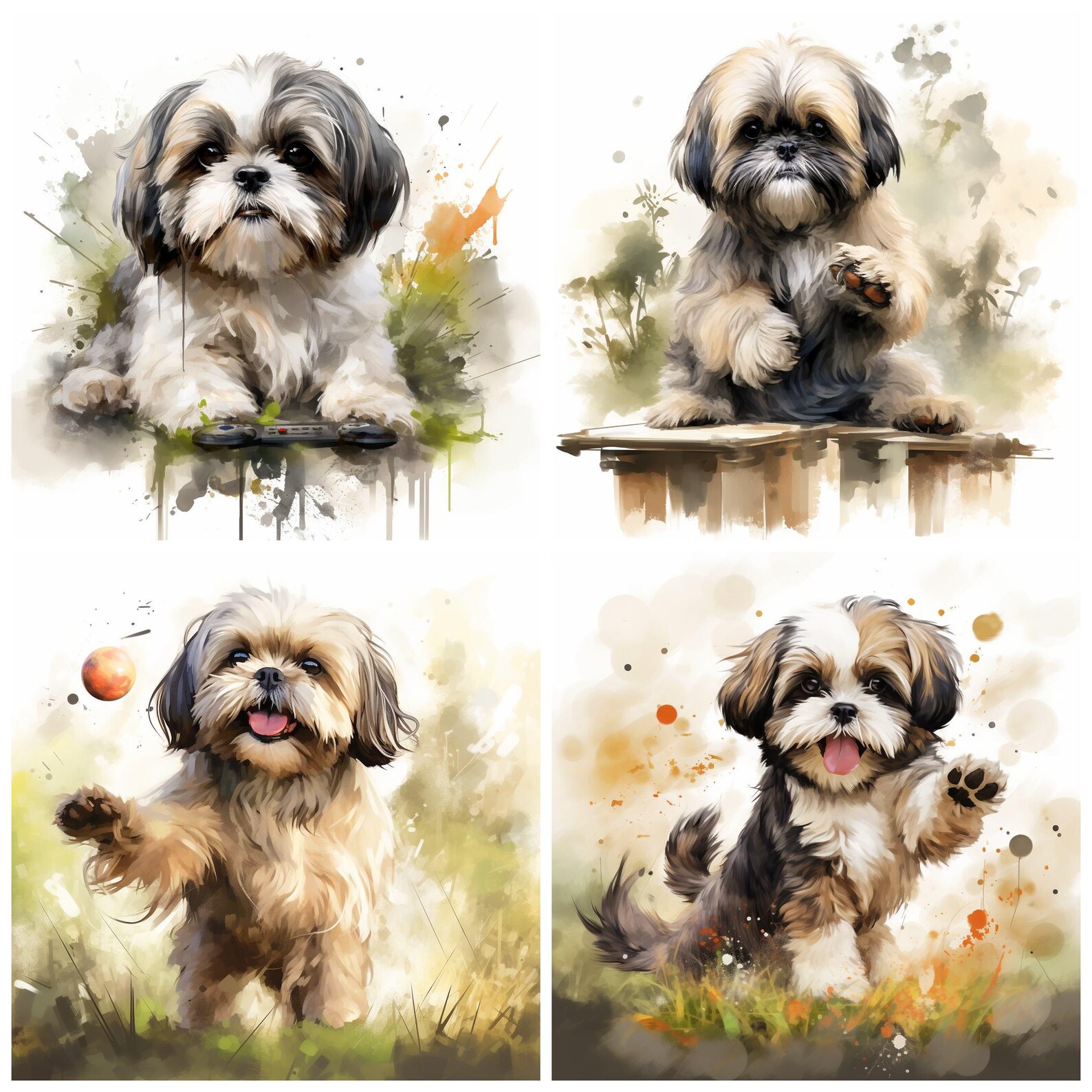 44 Shih Tzu Dog Breed PNG Clipart Bundle, Watercolor Shih Tzu Puppy Pet ...