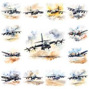 20 Clipart de PNG de aeronave bombardeira, Arte digital de bombardeiro militar em aquarela para download instantâneo, Ilustração de avião bombardeiro estratégico, Uso comercial