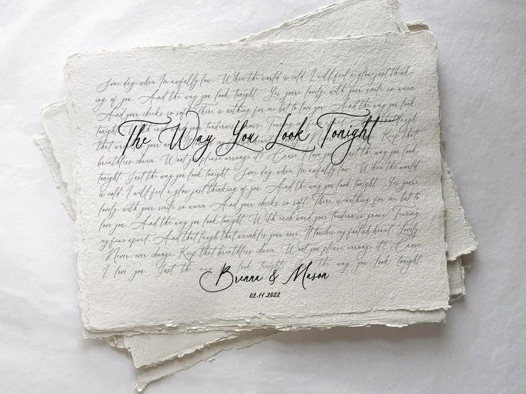 Personalized Song Lyrics Art, Handmade Paper With Torn Edges, Wedding ...