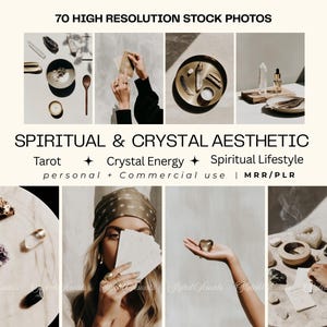 Spiritual Stock Photos Bundle 70 Wellness Ritual Images Crystal Healing Tarot Aesthetic Neutral Lifestyle Branding Photos PLR MRR