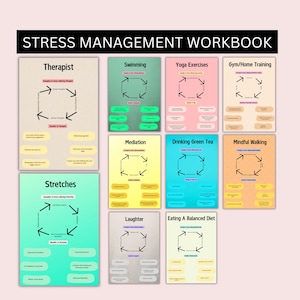 Stress Management Workbook – Therapy Worksheets for Coping With Stress, Anxiety Relief, Self Care, Mental Health, Digital Detox, Wellness