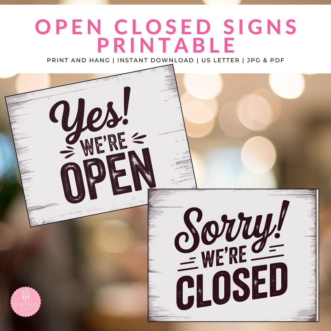 Printable Shop Open Closed Signs: Letter Size PDF + JPG, Digital ...