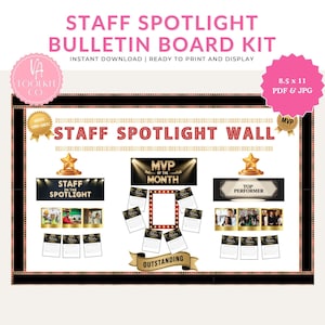 従業員表彰掲示板 - スポットライトスタッフ感謝ディスプレイキット、印刷可能な職場表彰ボード、チームのモチベーション向上アイデア