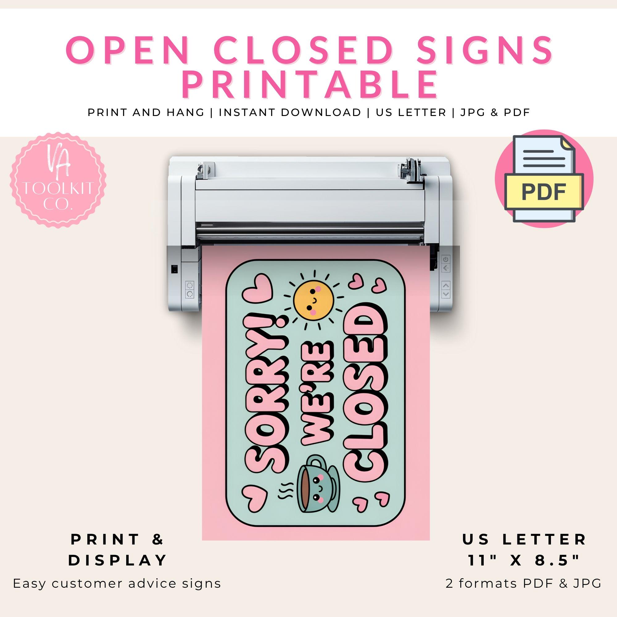 Printable Shop Open Closed Signs: Letter Size PDF + JPG, Open Closed ...