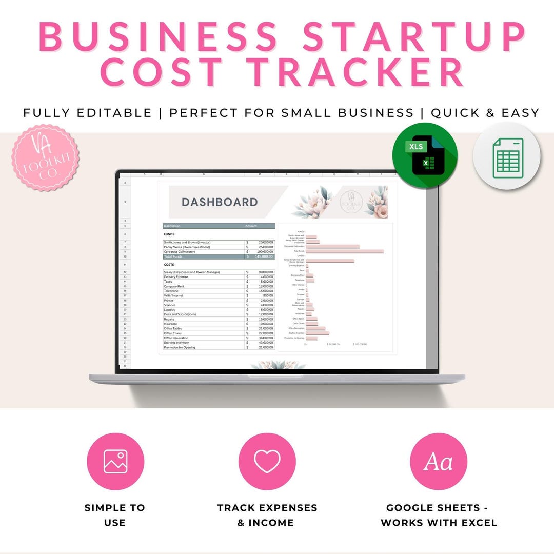 Business Startup Cost Tracker | Google Sheets & Excel (instant Download ...