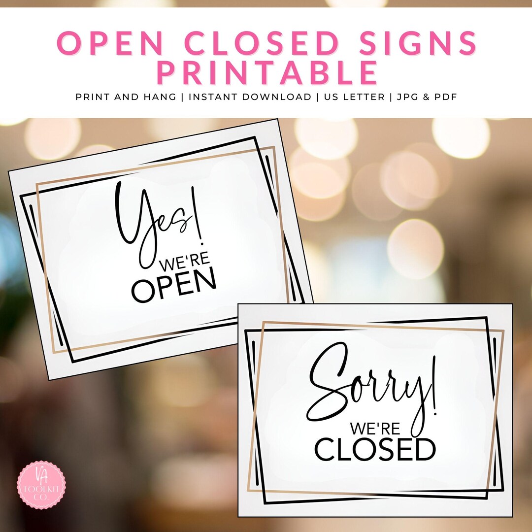 Printable Shop Open Closed Signs: Letter Size PDF + JPG, Open Closed ...