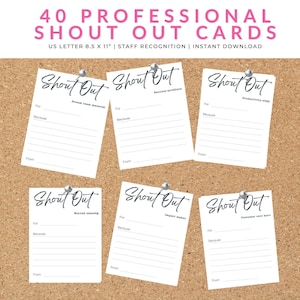Staff Shout Out Cards - Employee Engagement - Printable Templates - Kindness Recognition - PDF - Digital Download - Can be Custom Ordered!