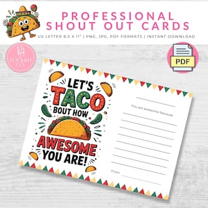 Employés géniaux de Taco Bout, carte de remerciement imprimable, cadeau de remerciement amusant, enseignants, panneau de remerciement du personnel, jeu de mots tacos, appréciation d'infirmière