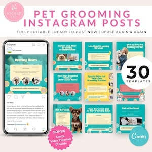 Dog Groomer Instagram Templates - Customizable Pet Business Posts Social Media - Canva Editable Designs - Pet Salon Marketing - Eye-Catching