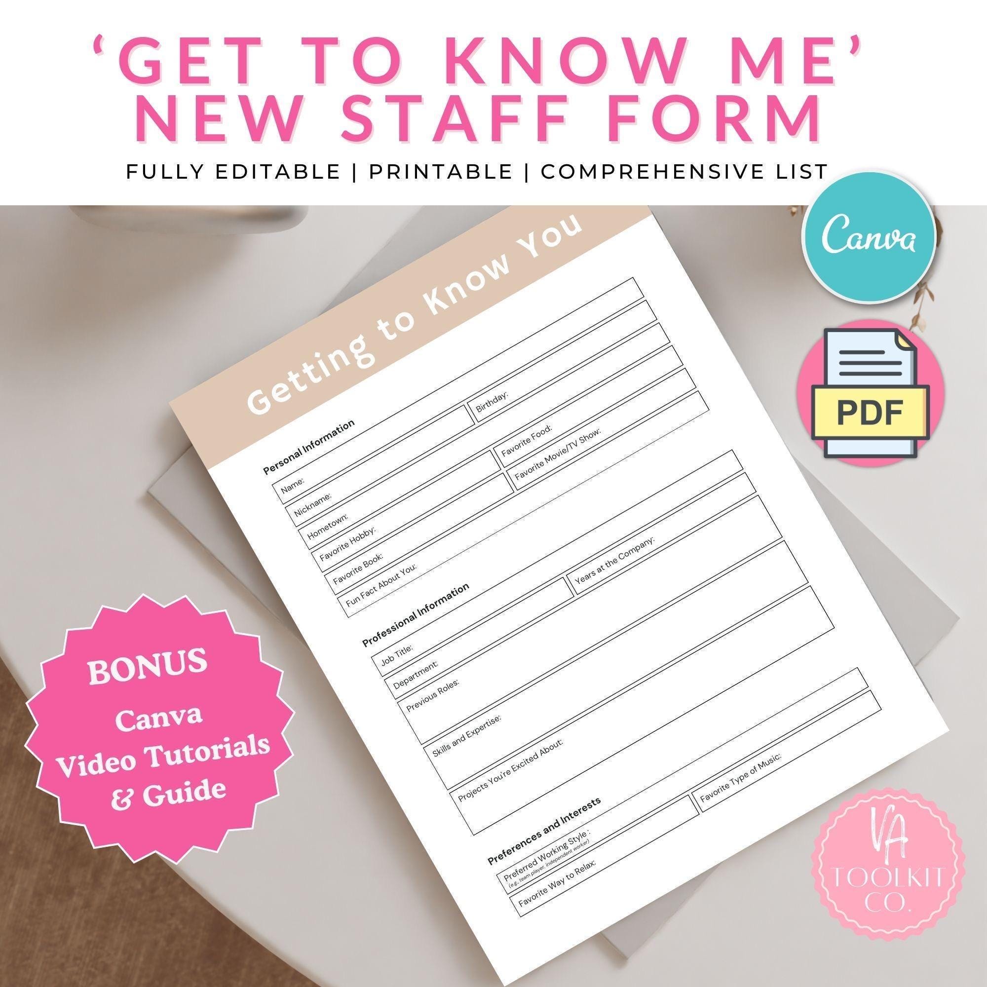 Team Building Get to Know Your Staff Questionnaire Printable, Coworker ...
