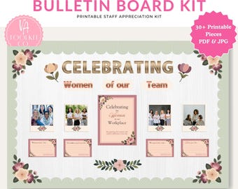Celebrando as Mulheres da Nossa Equipe | Kit para Mural de Avisos no Local de Trabalho | Decoração Imprimível para Apreciação da Equipe
