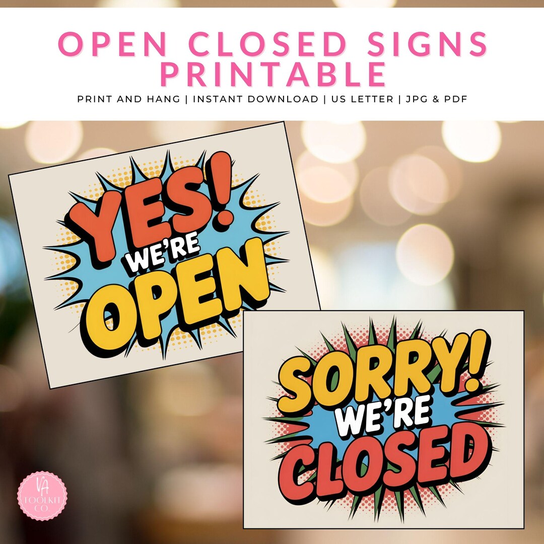 Printable Shop Open Closed Signs: Letter Size PDF + JPG, Instant ...