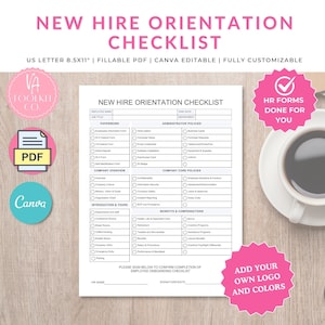Employee Orientation Template, New Hire Checklist, Editable Employee Forms, Instant Download, Canva, Fillable PDF, Staff Induction, HR Form