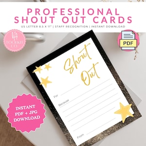 Staff Shout Out - Engajamento dos funcionários - Modelos para impressão - Reconhecimento de gentileza - Download digital - Apreciação