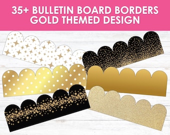 Bordas de boletim dourado, decoração de ano novo, bordas imprimíveis para sala de aula, enfeite de feliz ano novo, download digital, decoração de escritório de outono, carta dos EUA