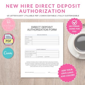New Hire Direct Deposit Form, Employee Onboarding Document, HR Templates, Payroll Authorization, Instant Download, Canva, Editable PDF