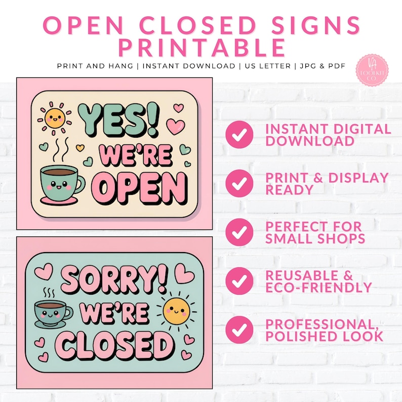 Printable Shop Open Closed Signs: Letter Size PDF + JPG, Open Closed ...