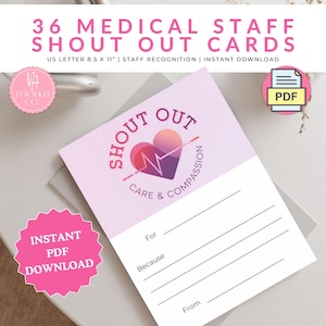 Medical Staff Shout Out - Cartões de reconhecimento de funcionários - Engajamento de funcionários - Modelos para impressão - Gentileza - Assistência médica - Assistente médico
