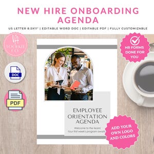 New Hire Onboarding Agenda Template, Employee Training Checklist, HR Forms, Orientation Schedule, Welcome Plan, Editable, MS Word, PDF