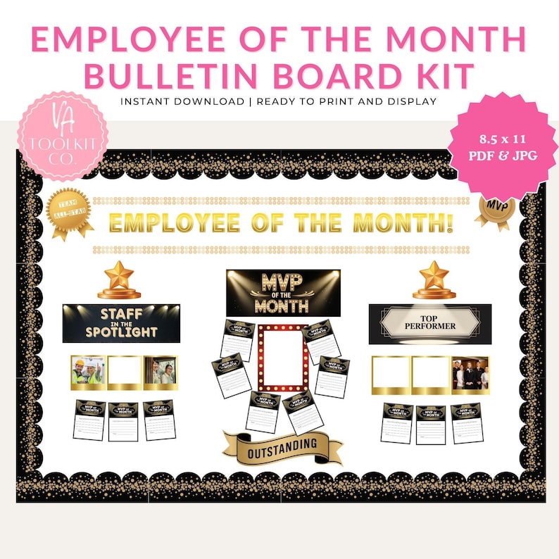 Employee of the Month Bulletin Board – Staff Recognition Display Kit ...