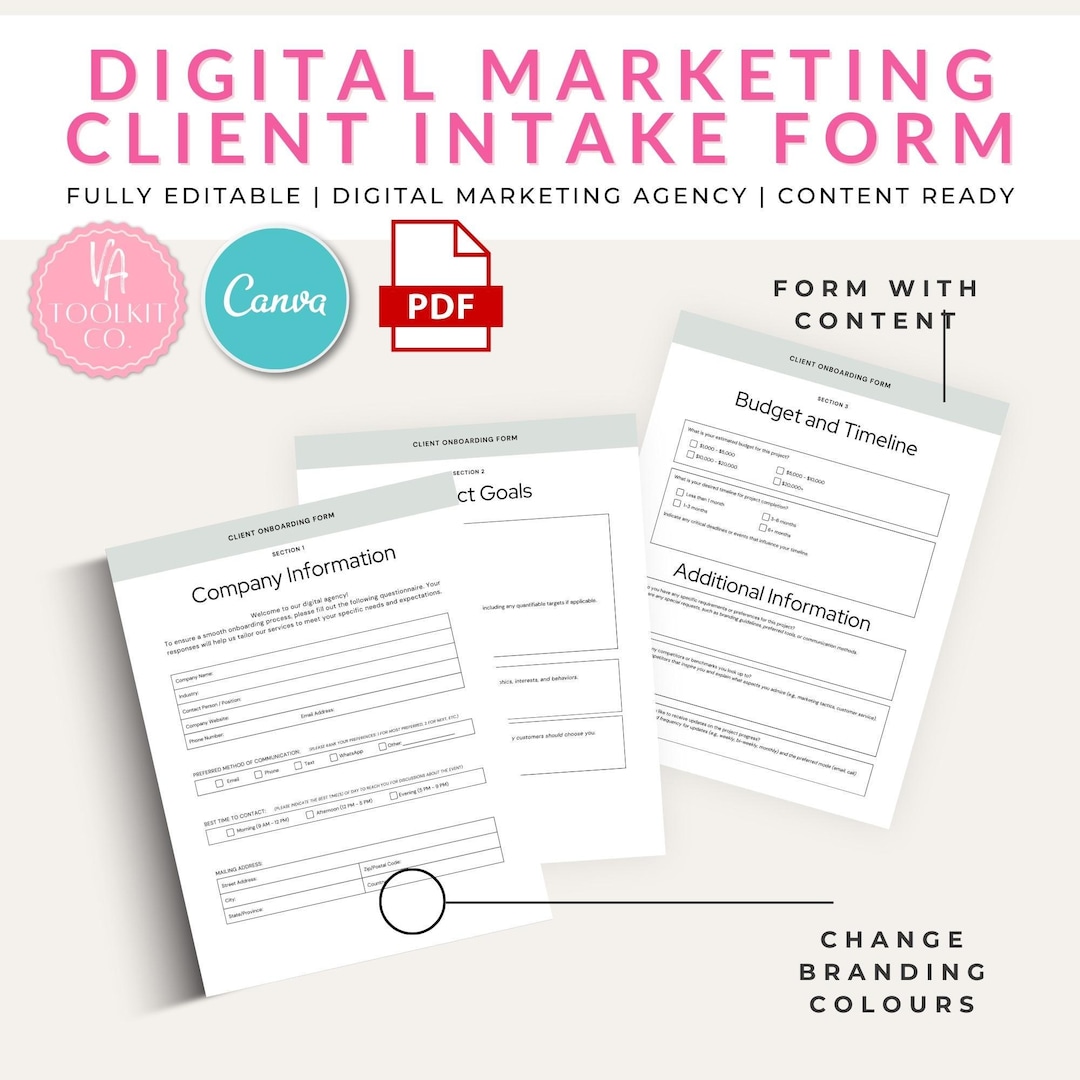 Client Intake Form - Editable - Social Media Management - Digital ...