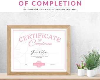 Certificate of Completion Wig Class, Customizable Template for Beauty, Nail, Lash Courses, Digital Download, Training, Printable, Canva