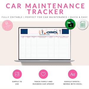 Planilha de Rastreamento de Manutenção de Carros | Planilhas Google e Excel | Registro de Serviços do Veículo | Download Instantâneo