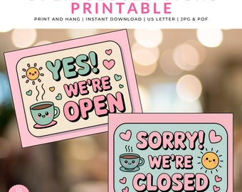 Placas de Aberto/Fechado para Imprimir: PDF e JPG em Tamanho Carta, Download Instantâneo para Empresas, Designs Digitais de Placas